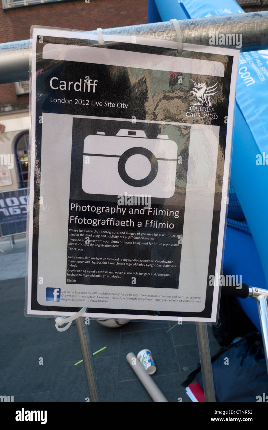 Cardiff City Council's Photography Policy on a notice displayed in the