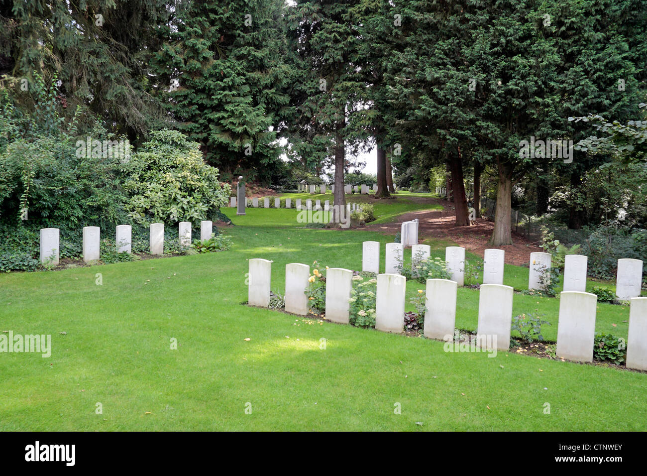 The main section of Commonwealth graves in the St. Symphorien Military Cemetery, Mons, Hainaut, Belgium. Stock Photo