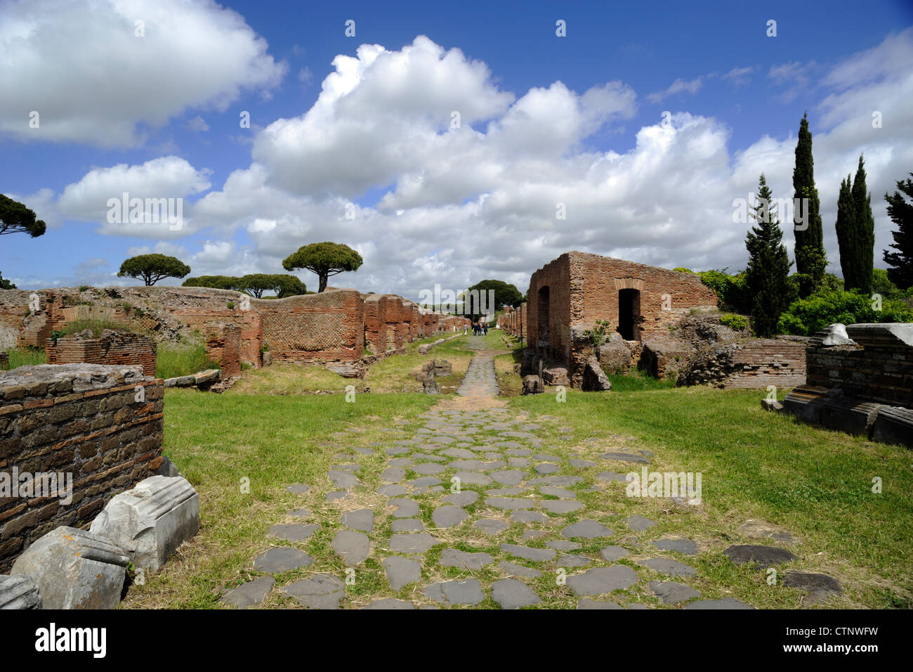 Italy, Rome, Ostia Antica, Porta Marina, Marine gate and decumanus maximus Stock Photo