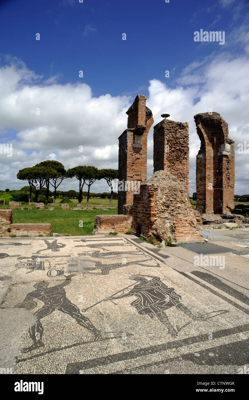 italy, rome, ostia antica, terme di porta marina, marine thermae mosaics, roman bath Stock Photo