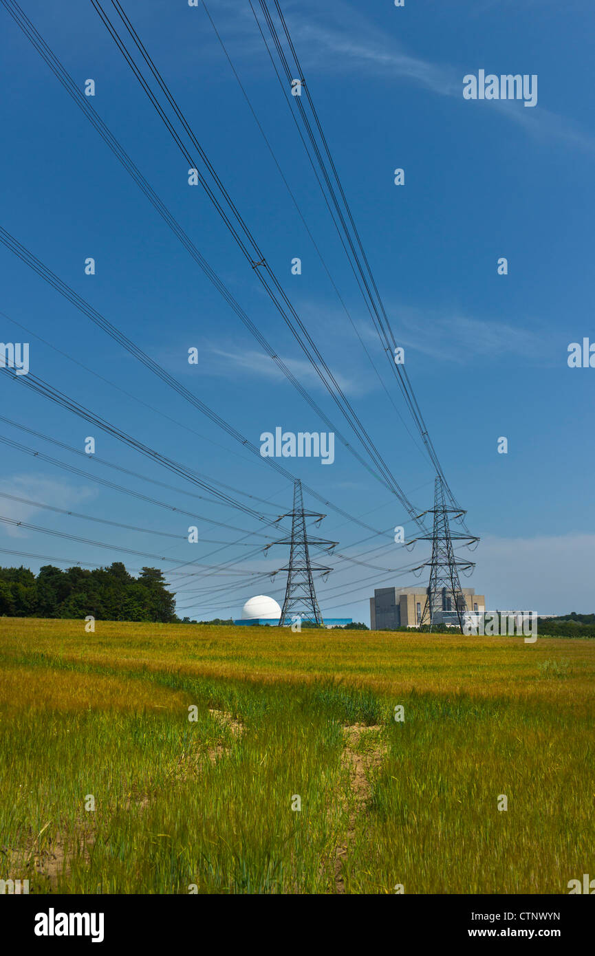 Power cables leading from Sizewell nuclear power stations Stock Photo