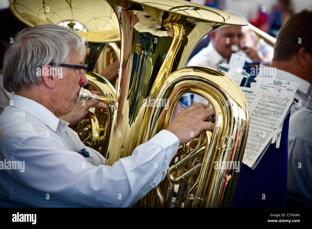 Ibstock Brick Brass Band with tuba or euphonium player in the foreground Stock Photo