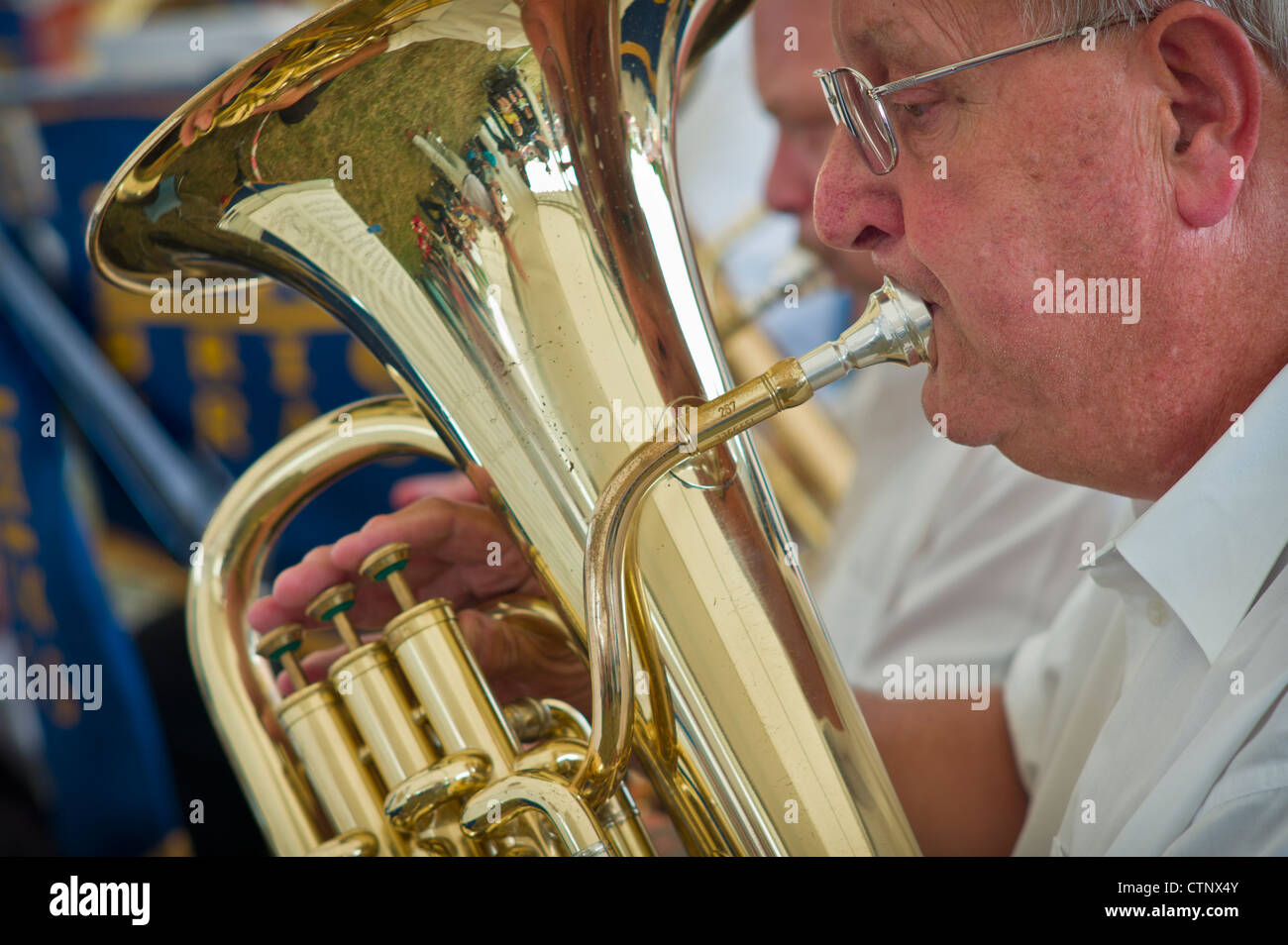 Ibstock Brick Brass Band euphonium or tuba players Stock Photo