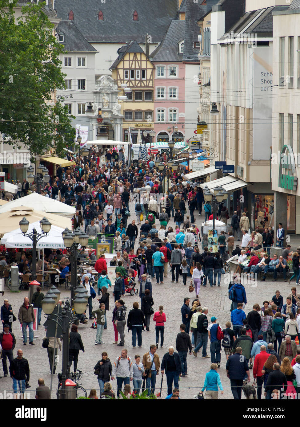 Busy street in the historic city center of Trier, Germany Stock Photo