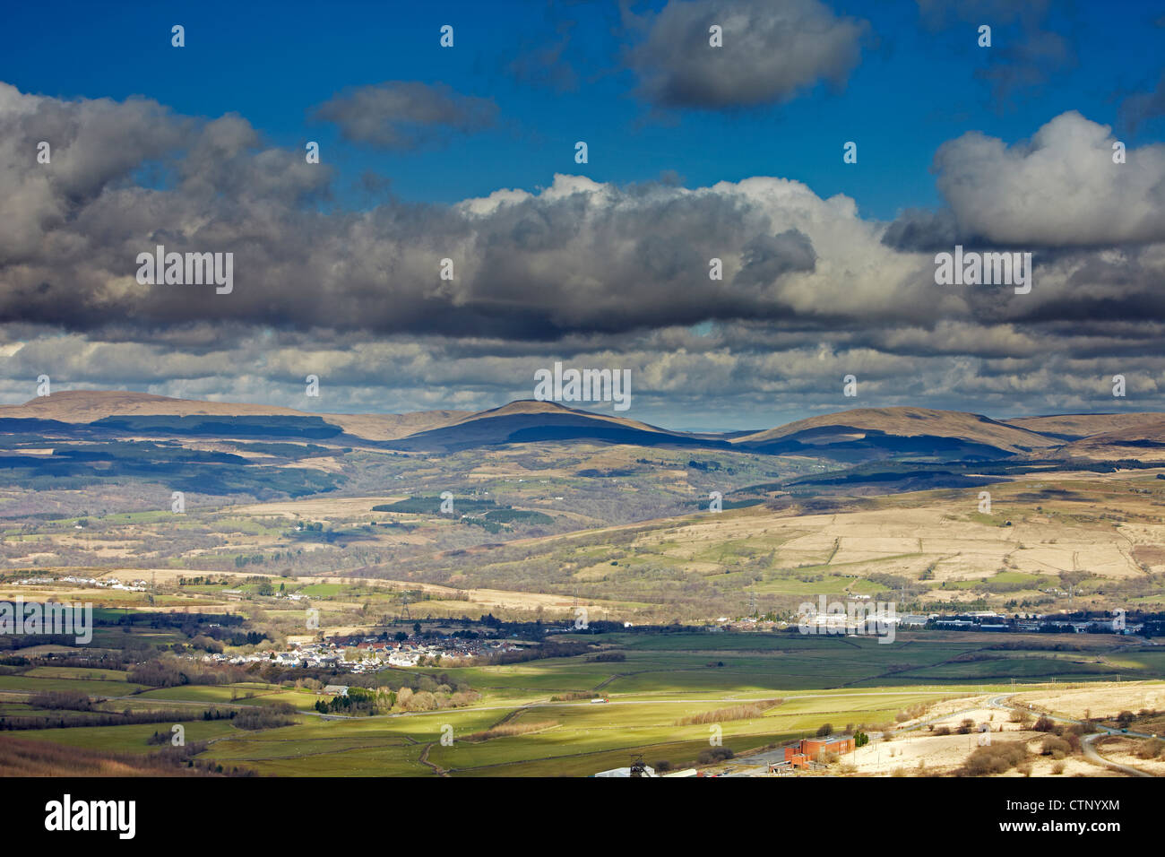 View of the Brecon Beacons from Rhigos Mountain, South Wales, UK Stock Photo