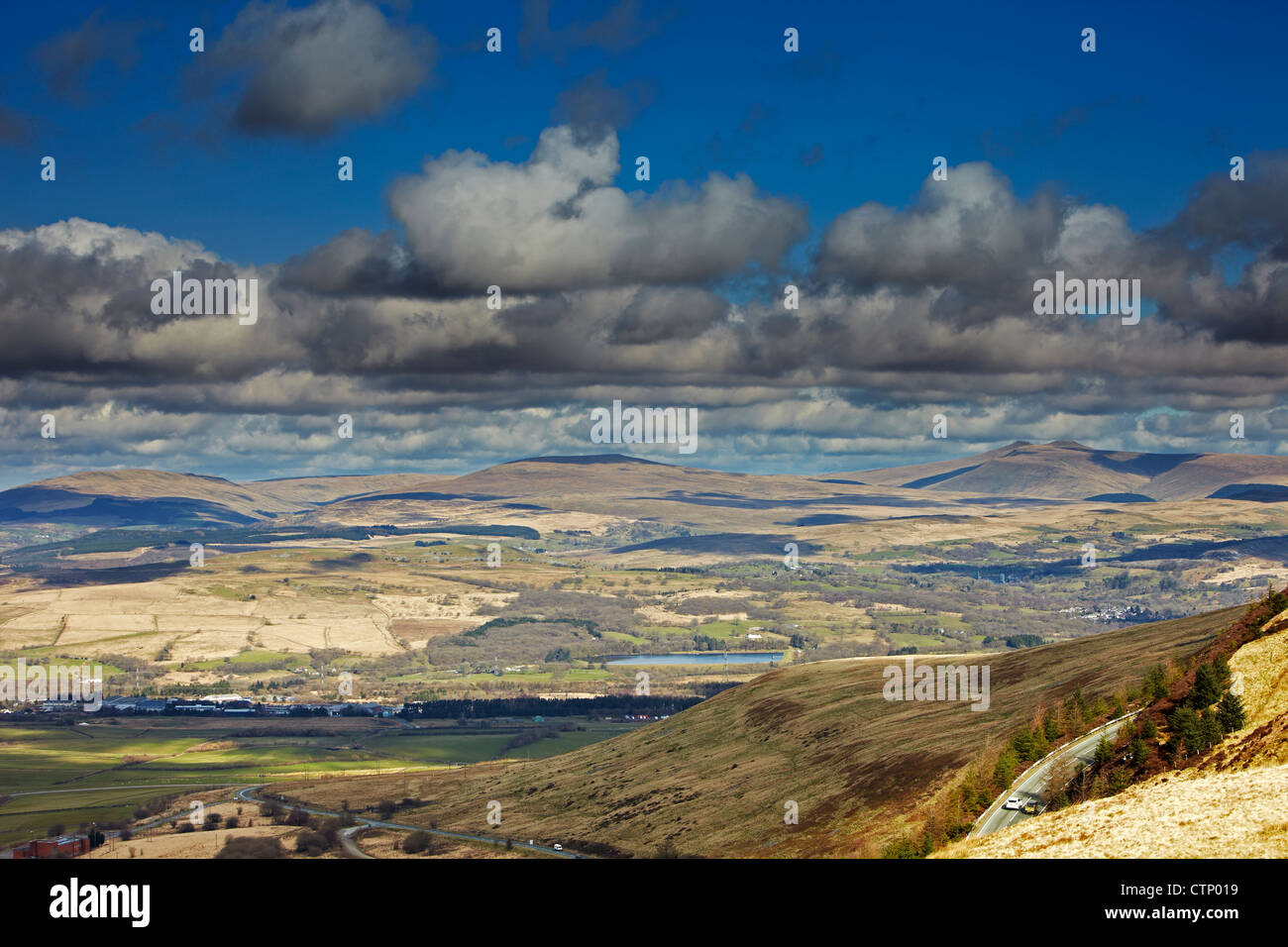View of the Brecon Beacons from Rhigos Mountain, South Wales, UK Stock Photo