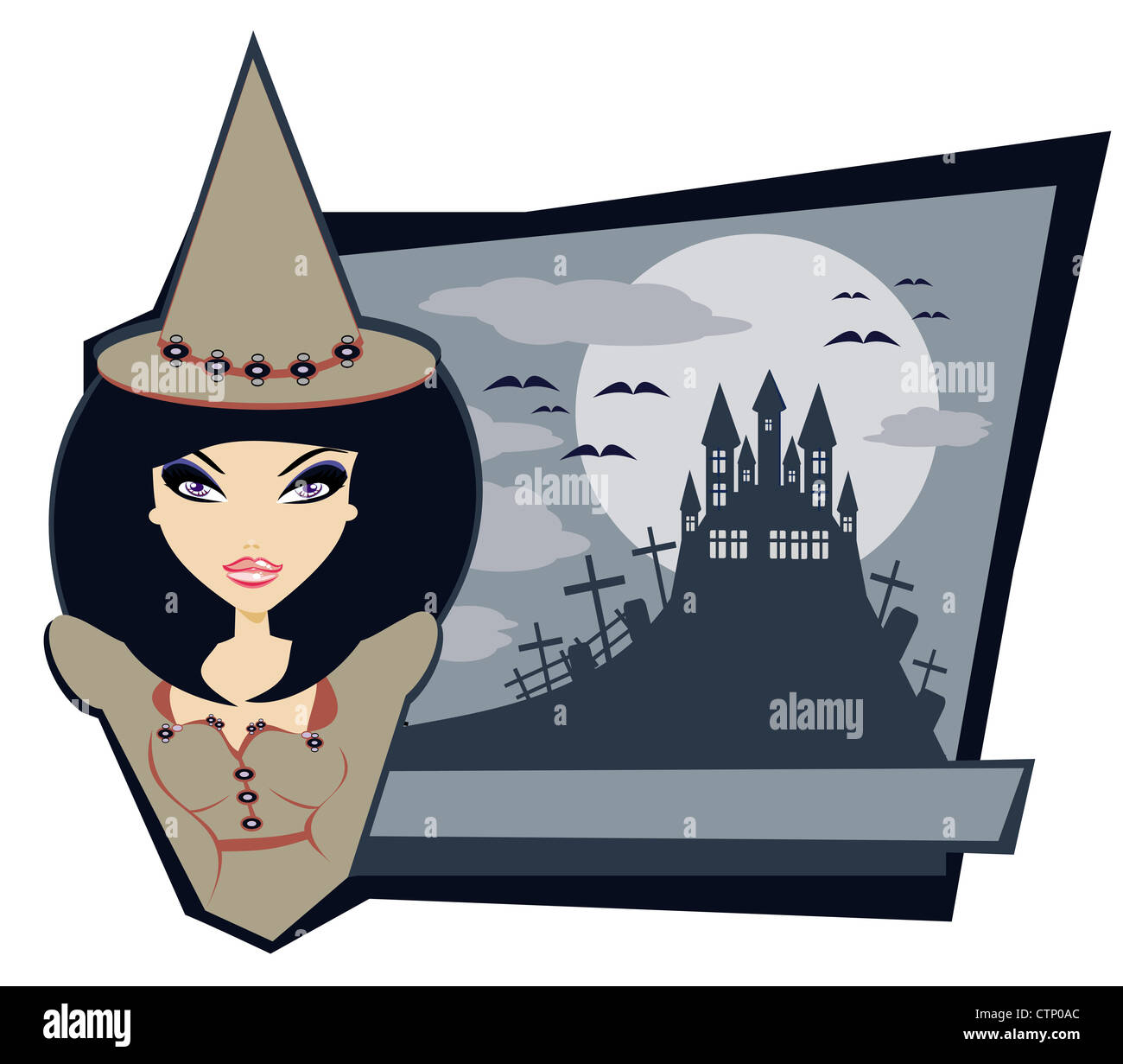 Halloween night with witch , illustration for Halloween holiday Stock Photo