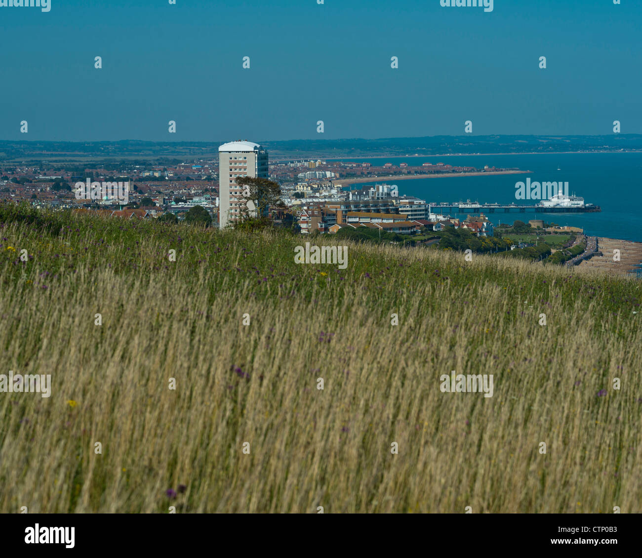 Eastbourne viewed from The South Downs National Park,  East Sussex, England, UK Stock Photo