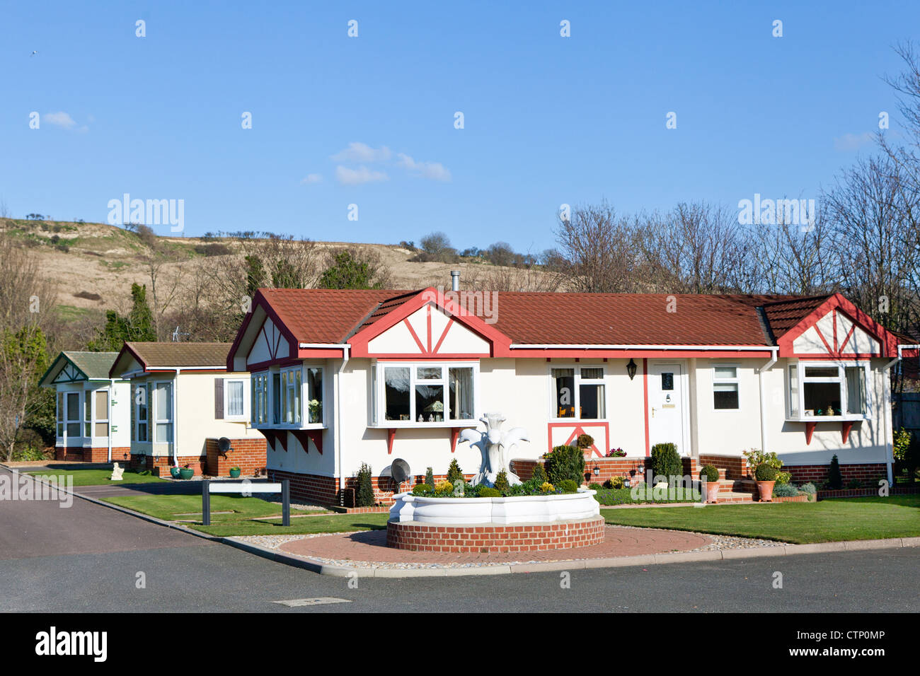 Residential mobile park home estate. Generally this type of caravan park estate is for home owners over the age of fifty years. Stock Photo