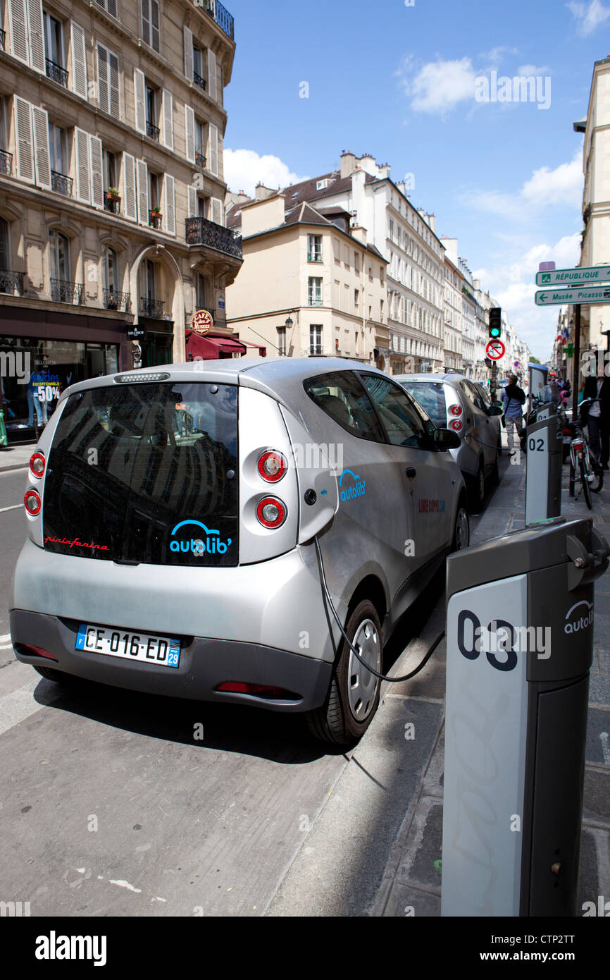 An electric car for hire in Paris, France Stock Photo
