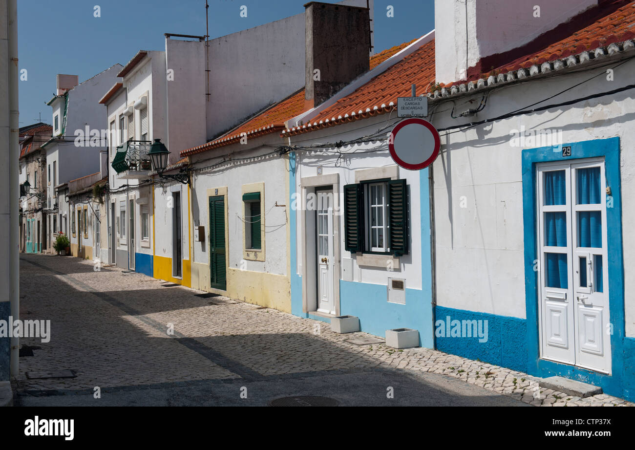 Ancient street in the village of Alcochete, Setubal, Portugal. Stock Photo