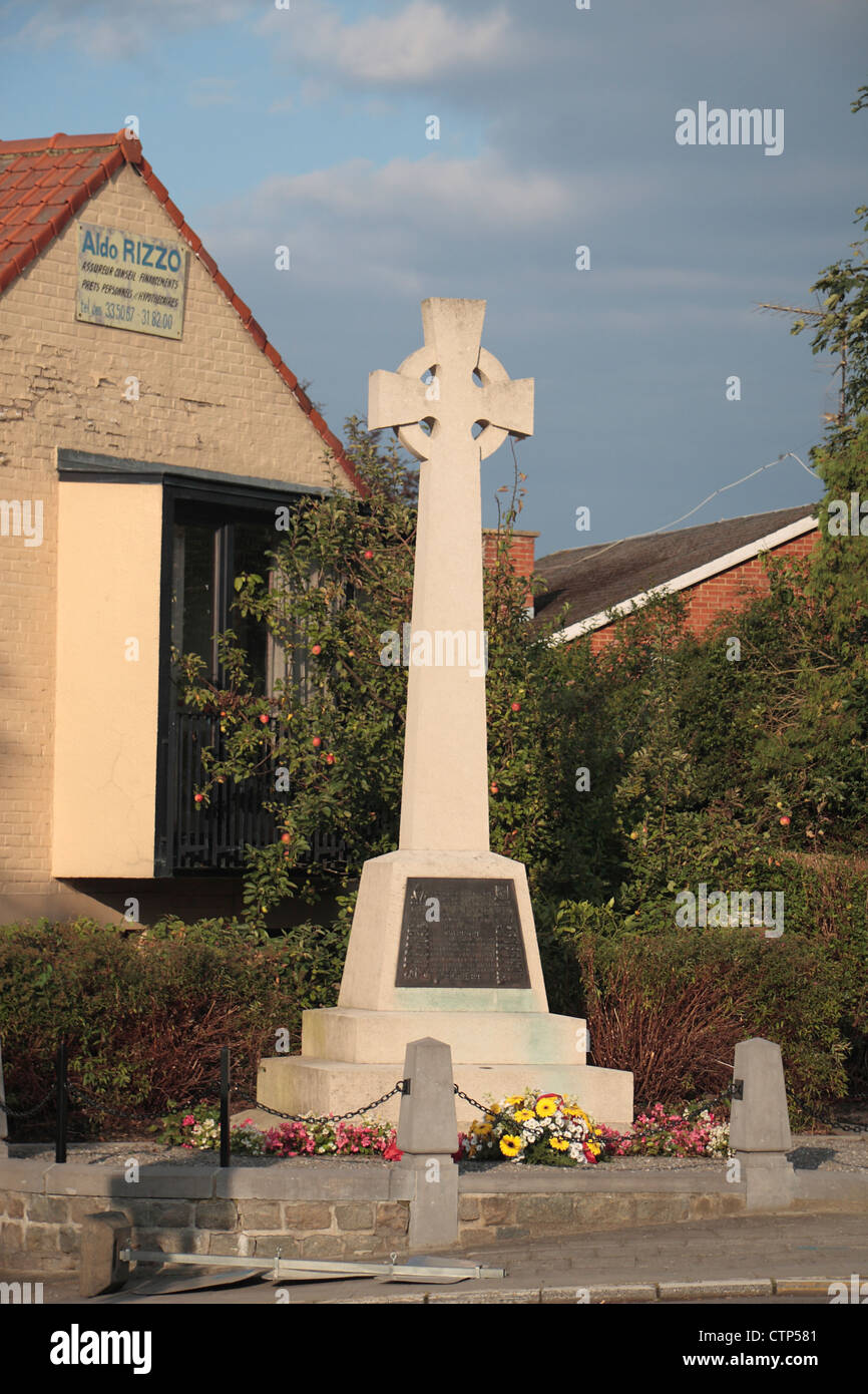The Celtic Cross at La Bascule, Mons, Belgium which commemorates the role of the 2nd Royal Irish (18th Foot) in WWI. Stock Photo