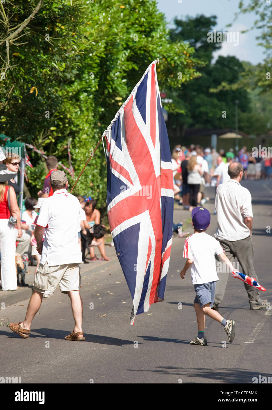 London 2012 Olympic Games. Gathering for men's cycle road race at Ripley, Surrey. Stock Photo