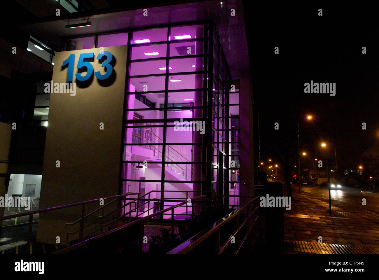 Modernised office entry at night, Ipswich Stock Photo Alamy