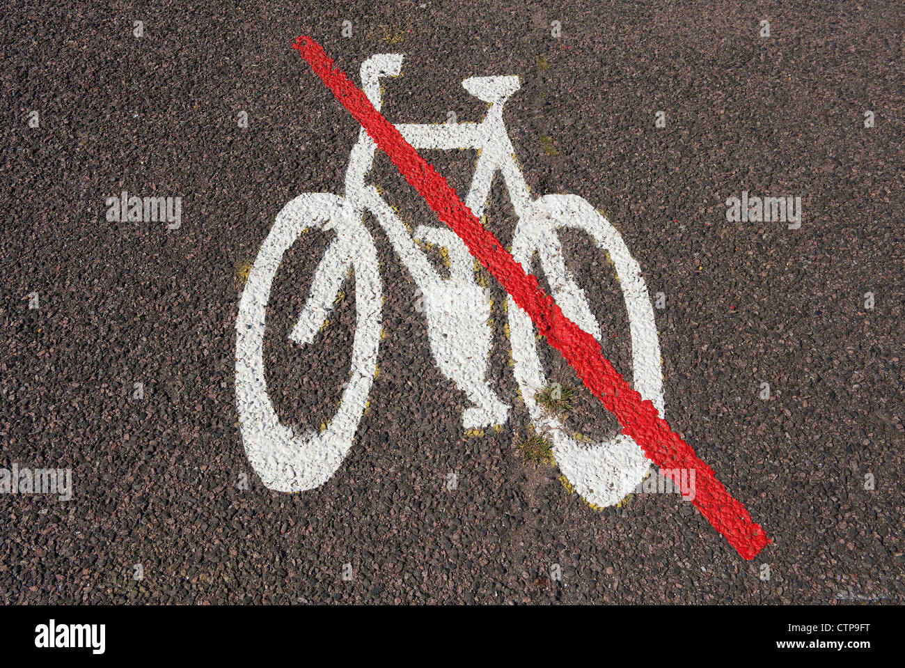 no cycling sign on tarmac pavement Stock Photo