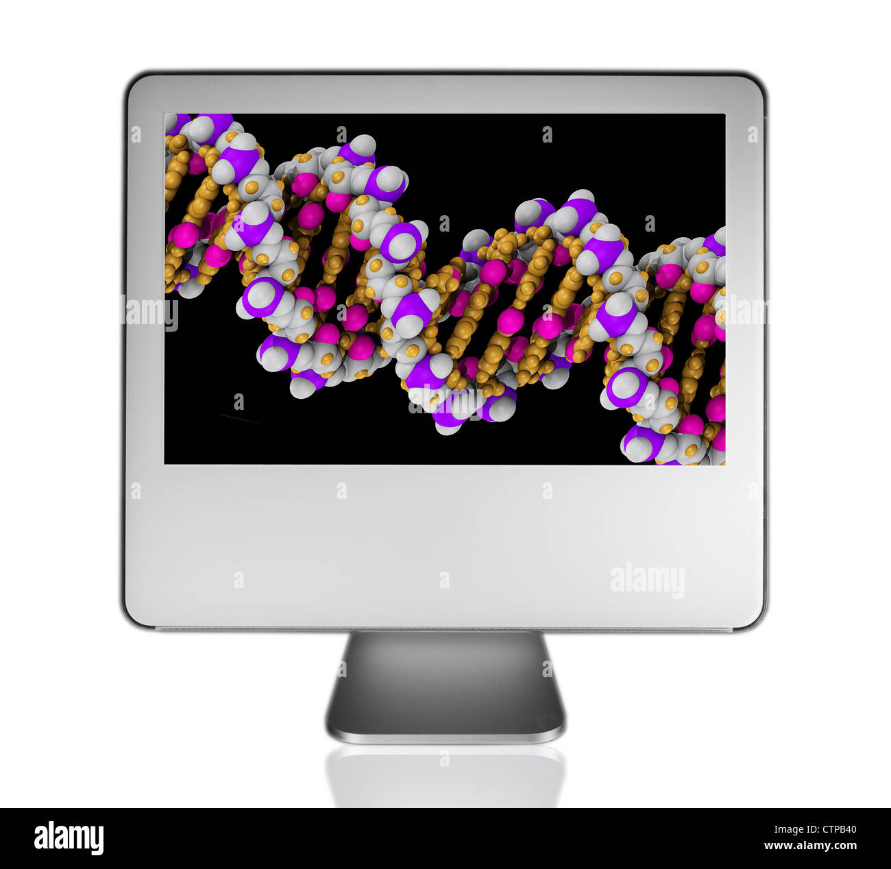 computer monitor showing a DNA molecular model Stock Photo