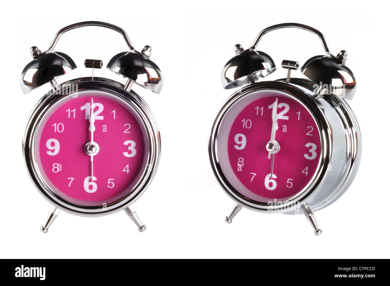 pink alarm clock isolated on white background Stock Photo