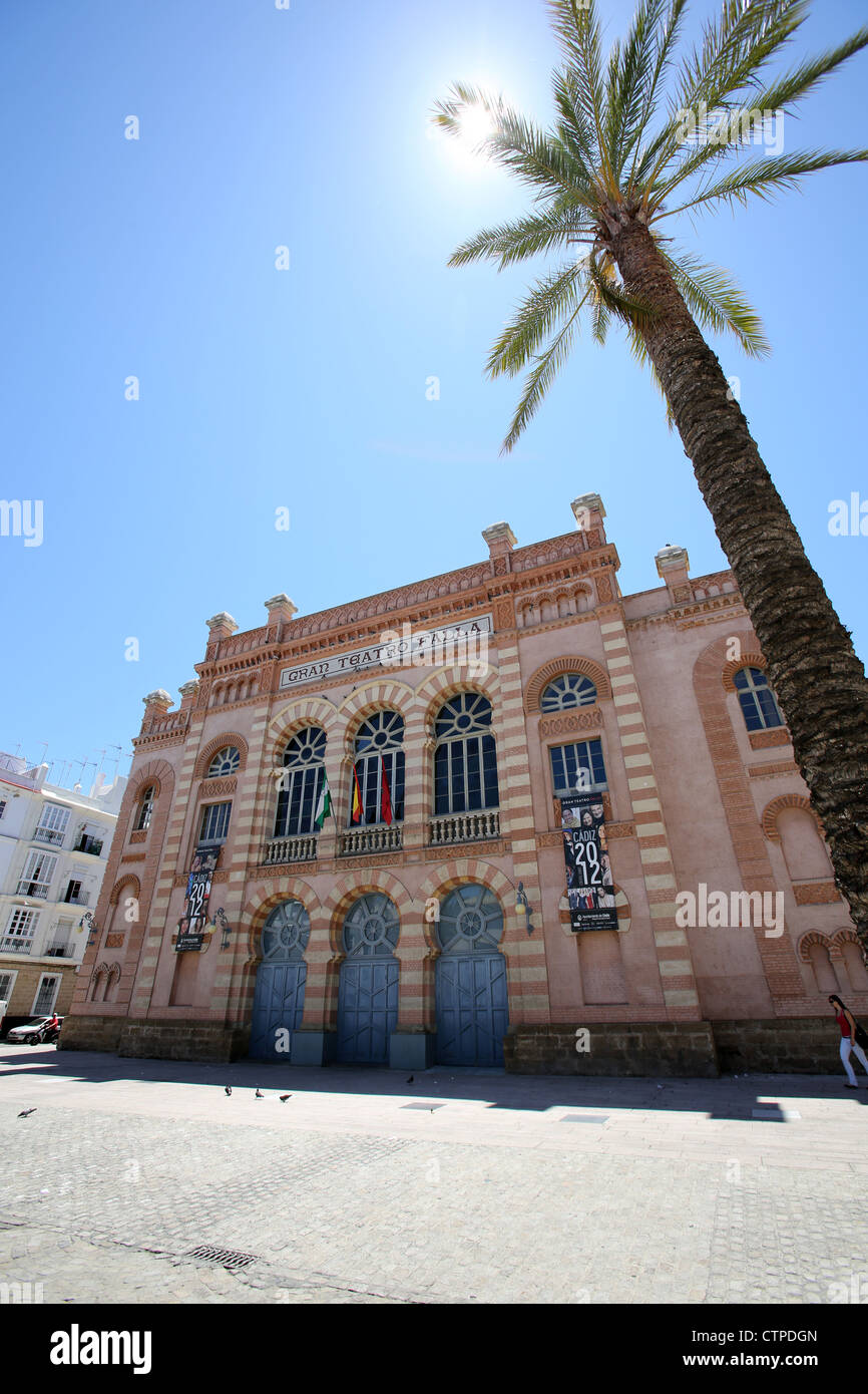 City of Cadiz, Spain. Picturesque view of the Falla Grand Theatre (Gran Teatro Falla) at Plaza de Falla Square. Stock Photo