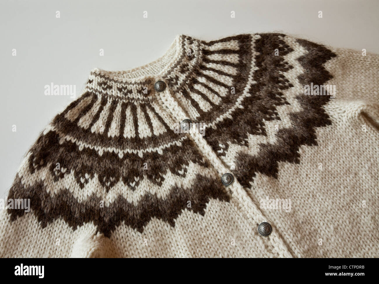 Close up cut out of a vintage Icelandic woolens, knitted woolen handmade winter sweater in Iceland, Europe, New Jersey, USA, vintage clothing FS10.02 Stock Photo