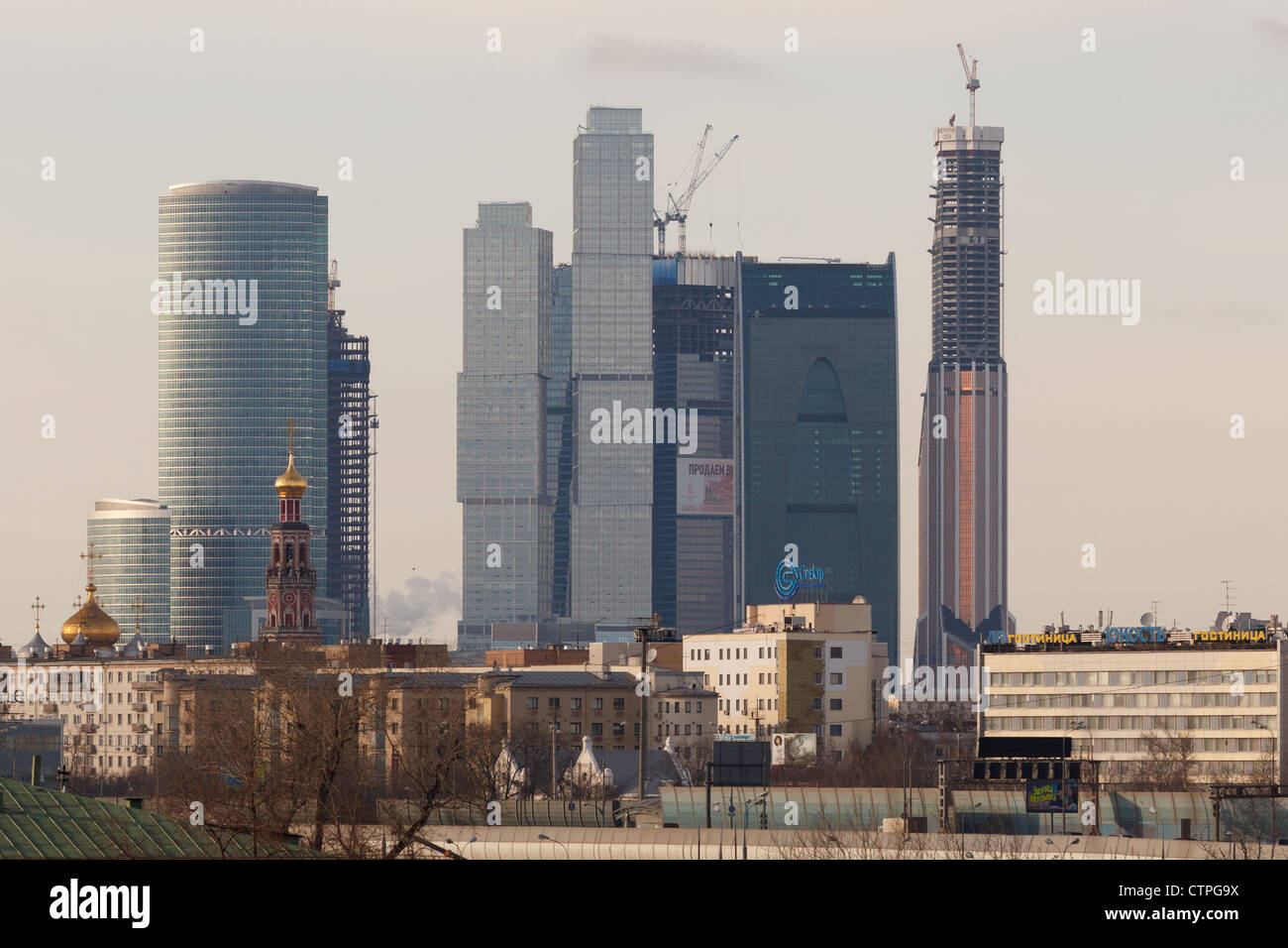 Moscow City, Russian Olympic committee and Novodevichy Monastery Stock Photo