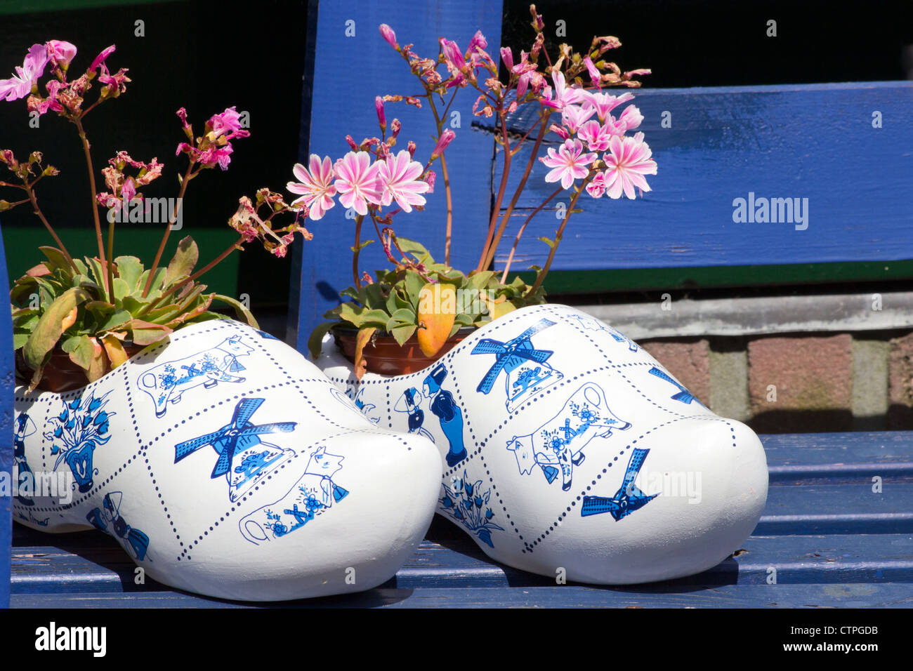Dutch clogs decorated in the touristic town of Marken, The Netherlands Stock Photo