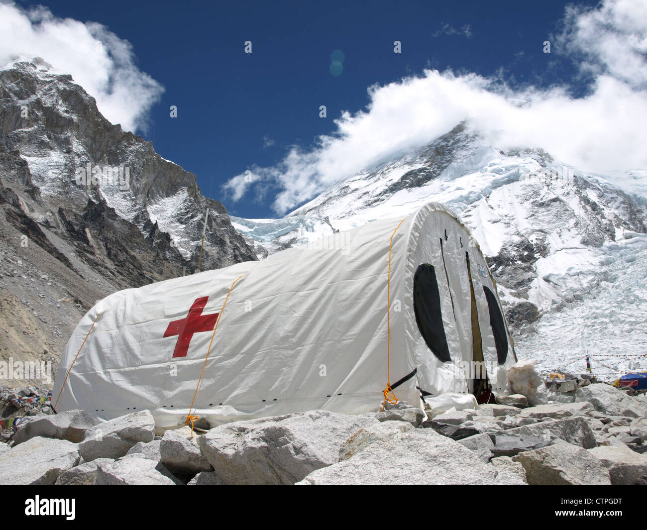 Aid tent at Everest Base Camp in Nepal / Himalaya Stock Photo