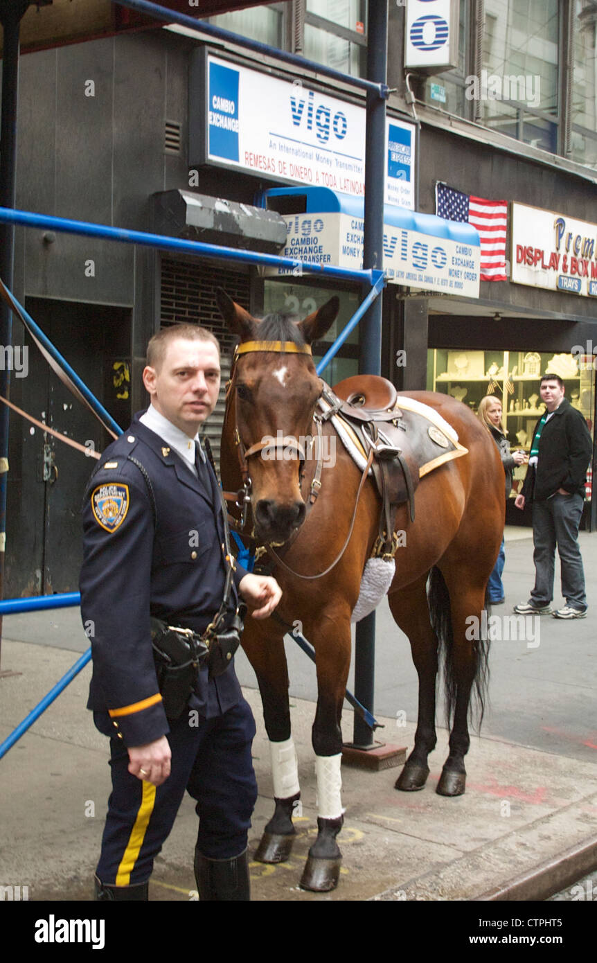 A member of the NYPD Mounted Unit before the start of the St. Patrick's