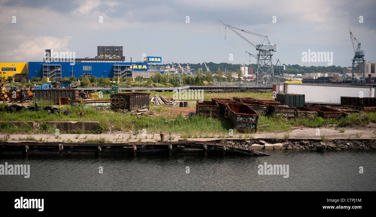 Ikea home furnishings store in the industrial Red Hook neighborhood in the borough of Brooklyn