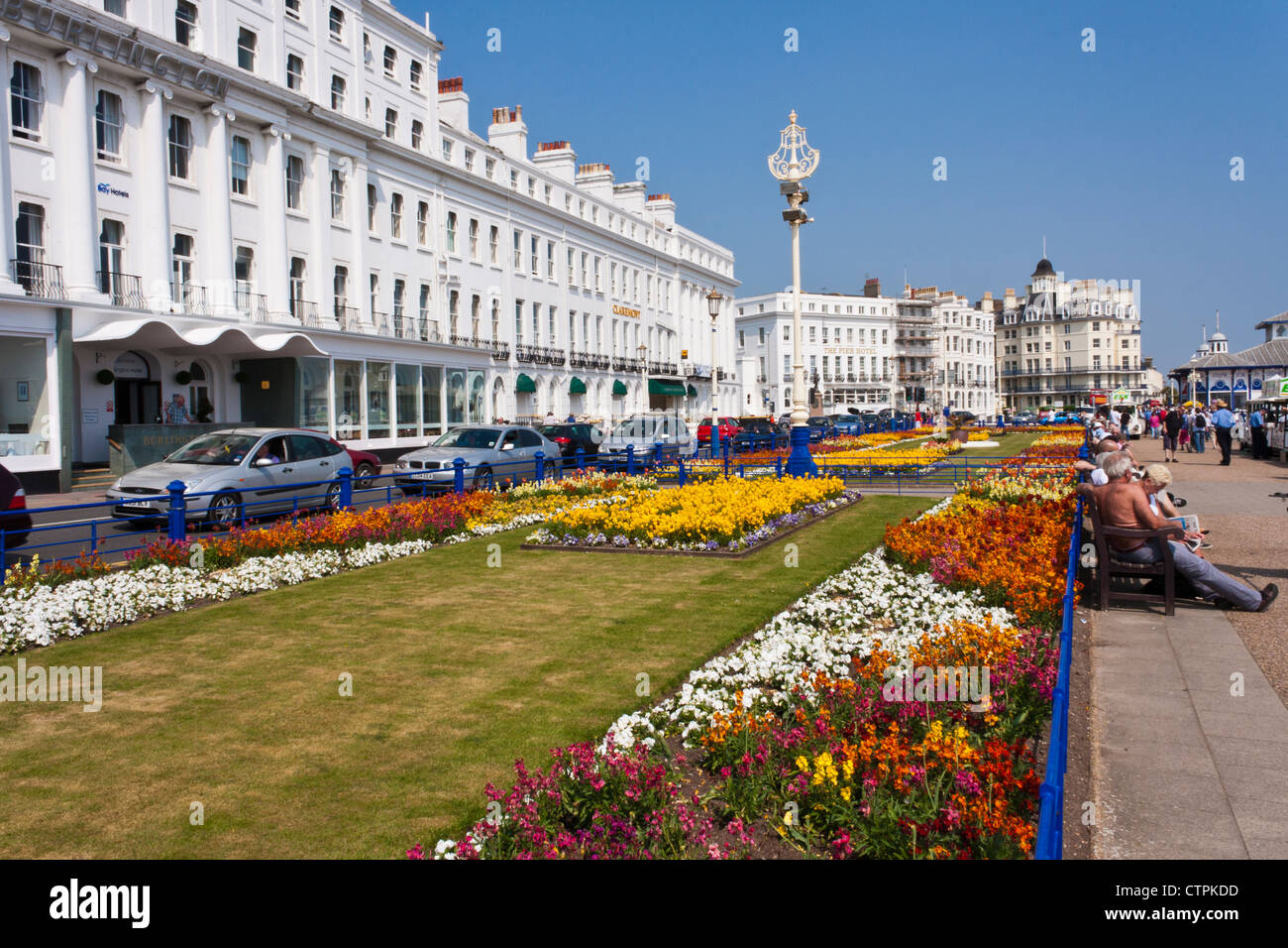 Floral display on the promenade at Eastbourne, an English seaside holiday destination. England, GB, UK. Stock Photo