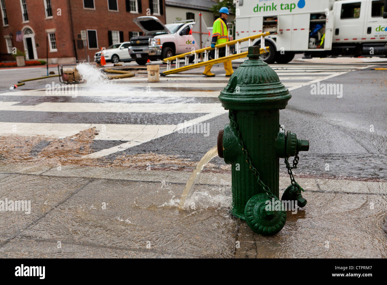 Open fire hydrant - Washington, DC USA Stock Photo