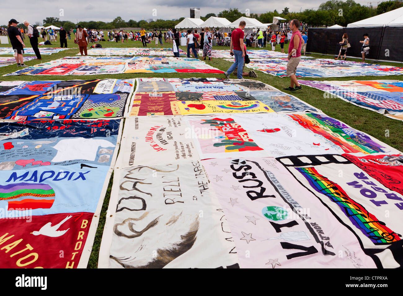 AIDS Memorial Quilt panels are put on display on the Mall to mark its 25th anniversary, ahead of the International AIDS Conference - Washington, DC Stock Photo