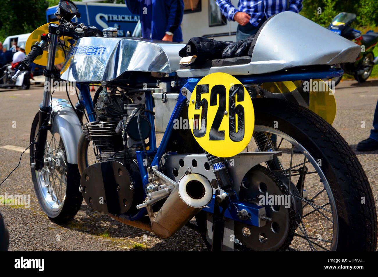 Downs and Mountford Racing Services Starcati a Ducati/BSA hybrid part BSA Engine and part Ducati in the paddock ready to race Stock Photo