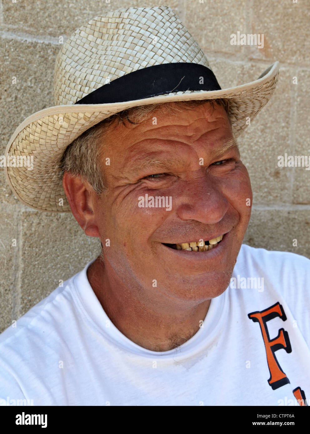 Portrait Greek Man Lindos Rhodes, Greek Islands Greece Stock Photo