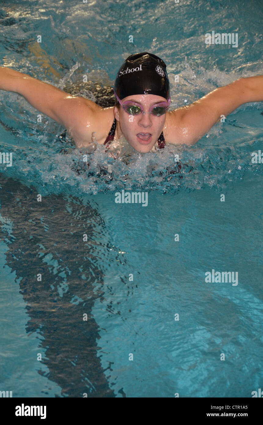 swimmer in a high school swim meet Stock Photo Alamy