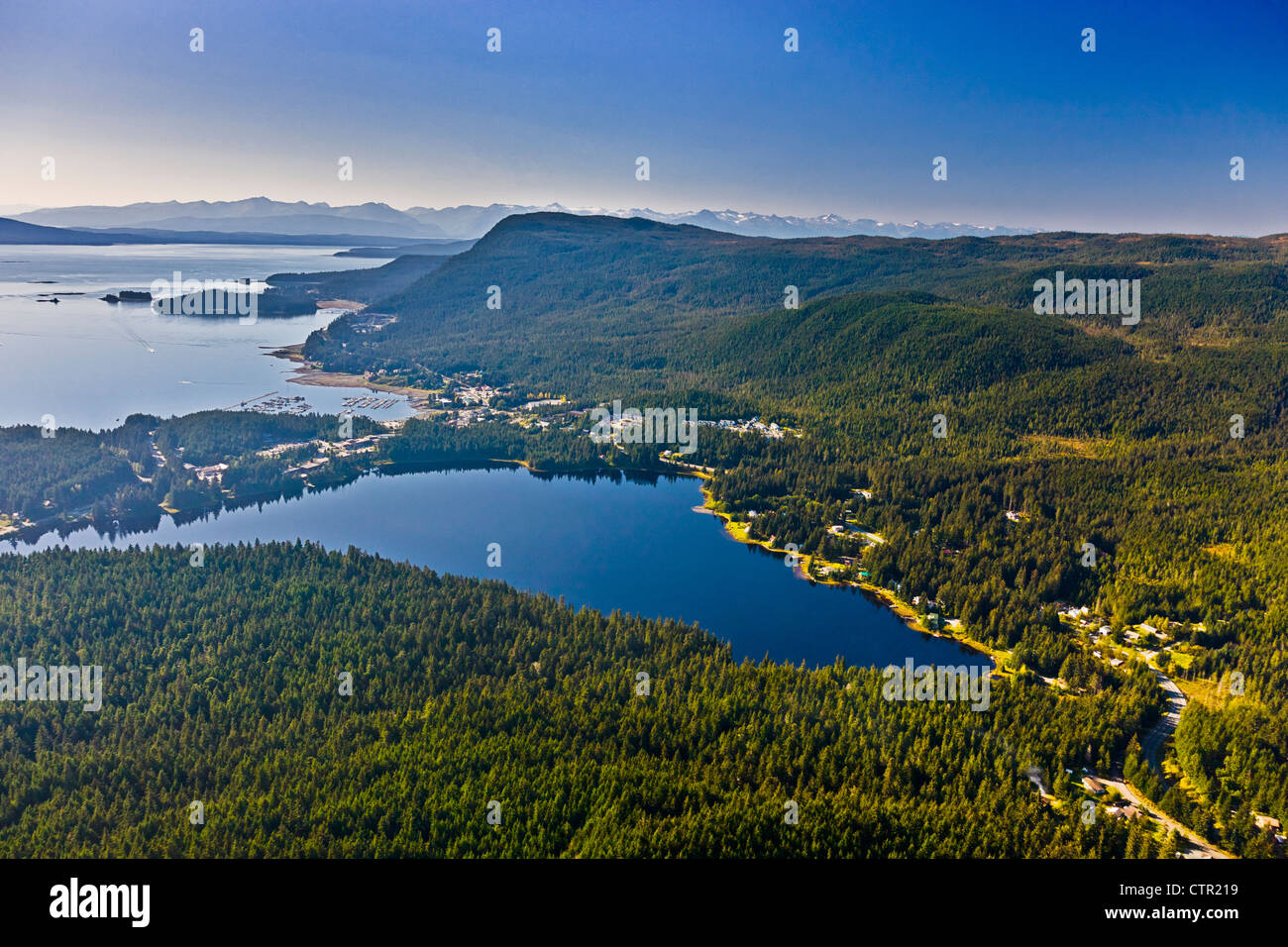 Aerial view of Auke lake and Bay, Juneau, Southeast Alaska, Summer Stock Photo