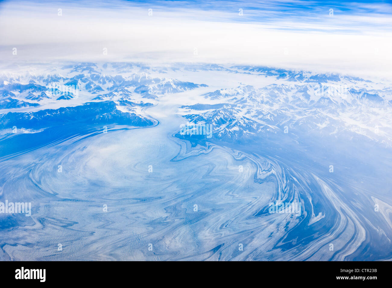 Aerial a glacier north of Juneau, Southeast Alaska, Summer Stock Photo