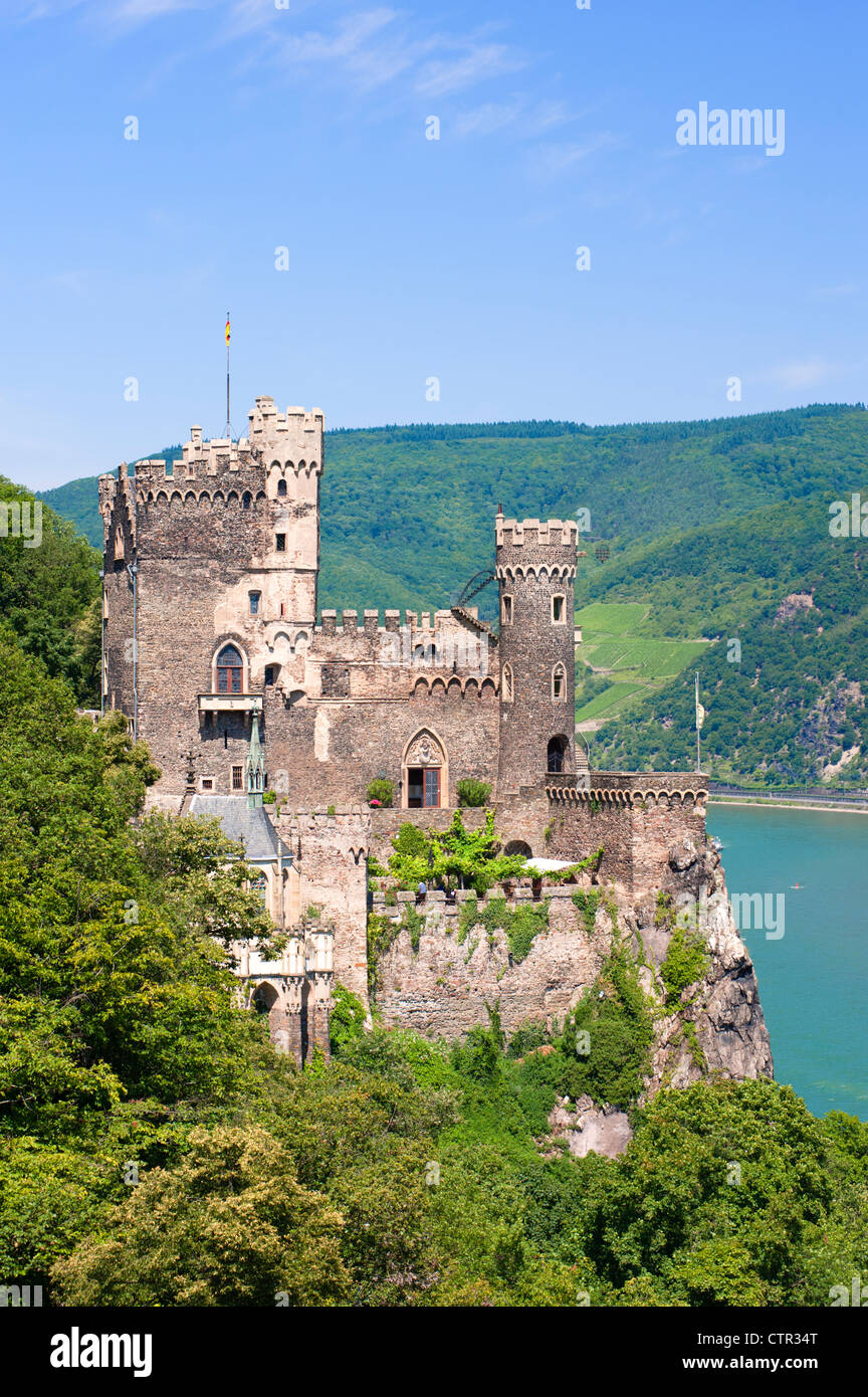 Burg Rheinstein castle above river Rhine in Germany Stock Photo