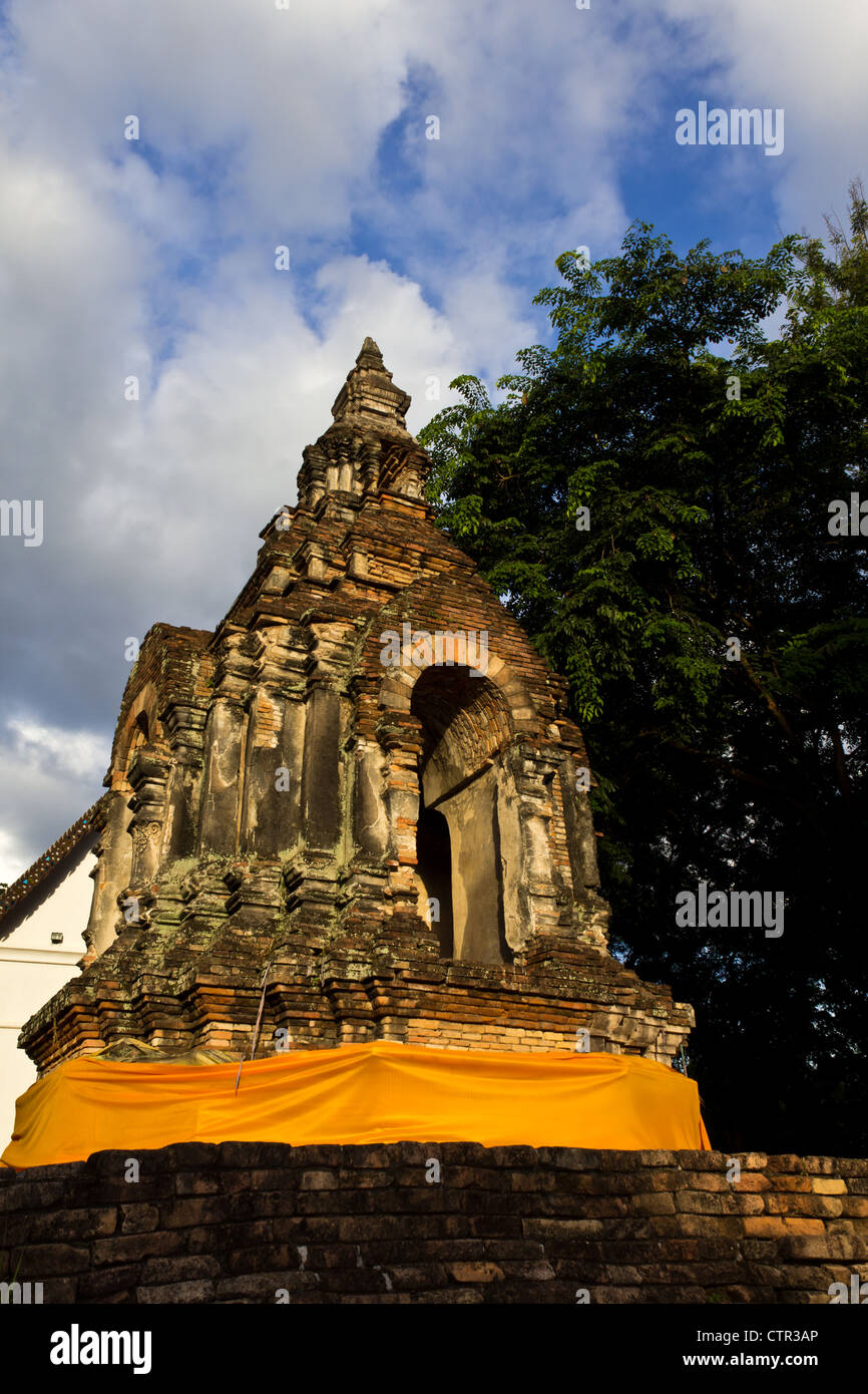 Old and Ancient Thai Pagoda with Blue Sky in the Background. Stock Photo