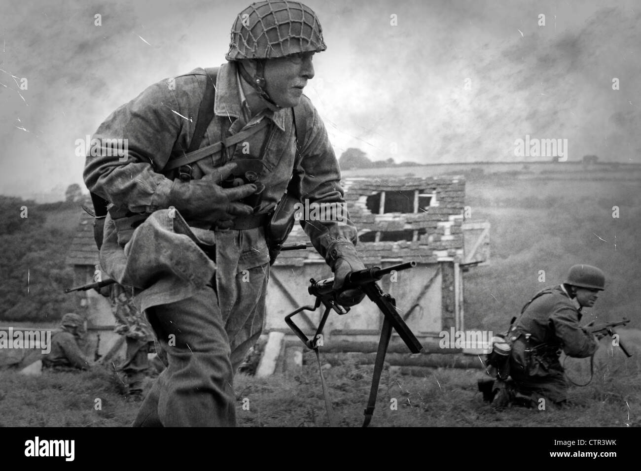 B/W image - German Soldiers in battle during the last months of WW2 Stock Photo