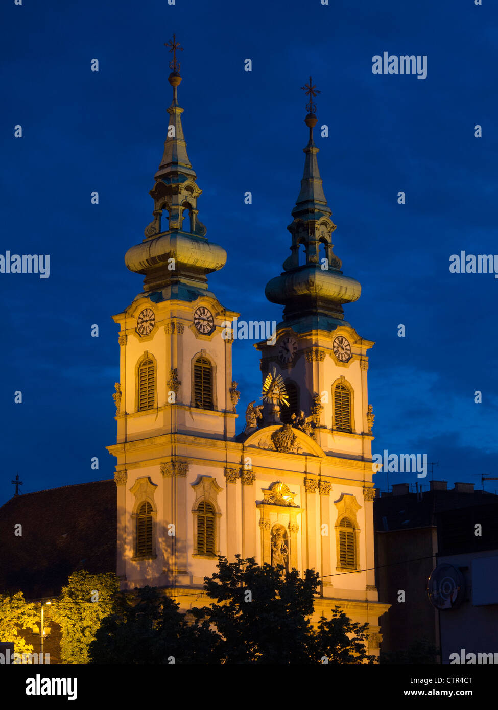 Church of St Anne (Szent Anna templom) by night, Budapest, Hungary, Eastern Europe Stock Photo