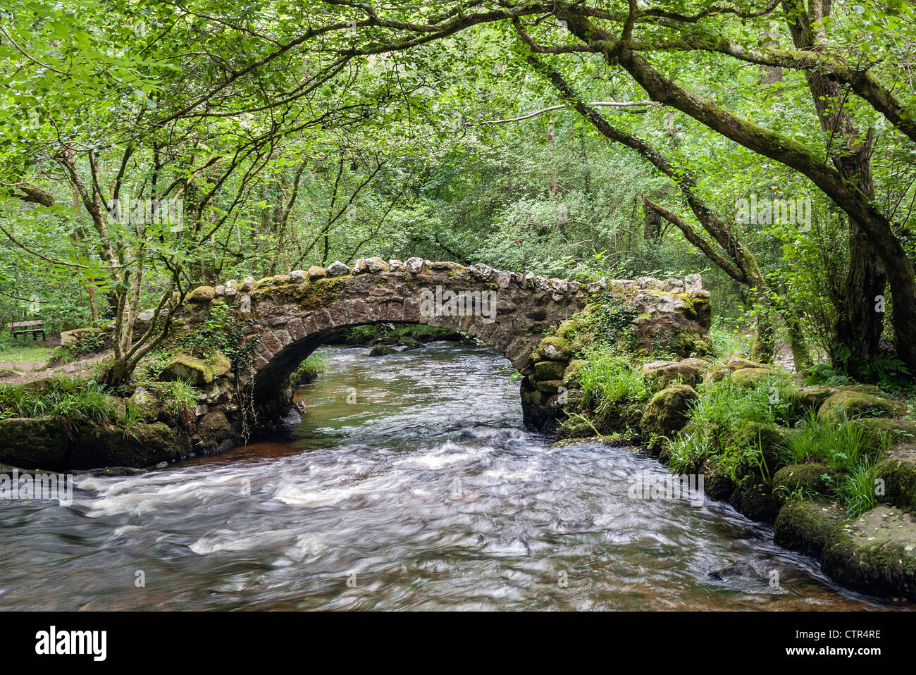 Packsaddle Bridge over the river Bovey, near Bovey Tracey, Dartmoor ...