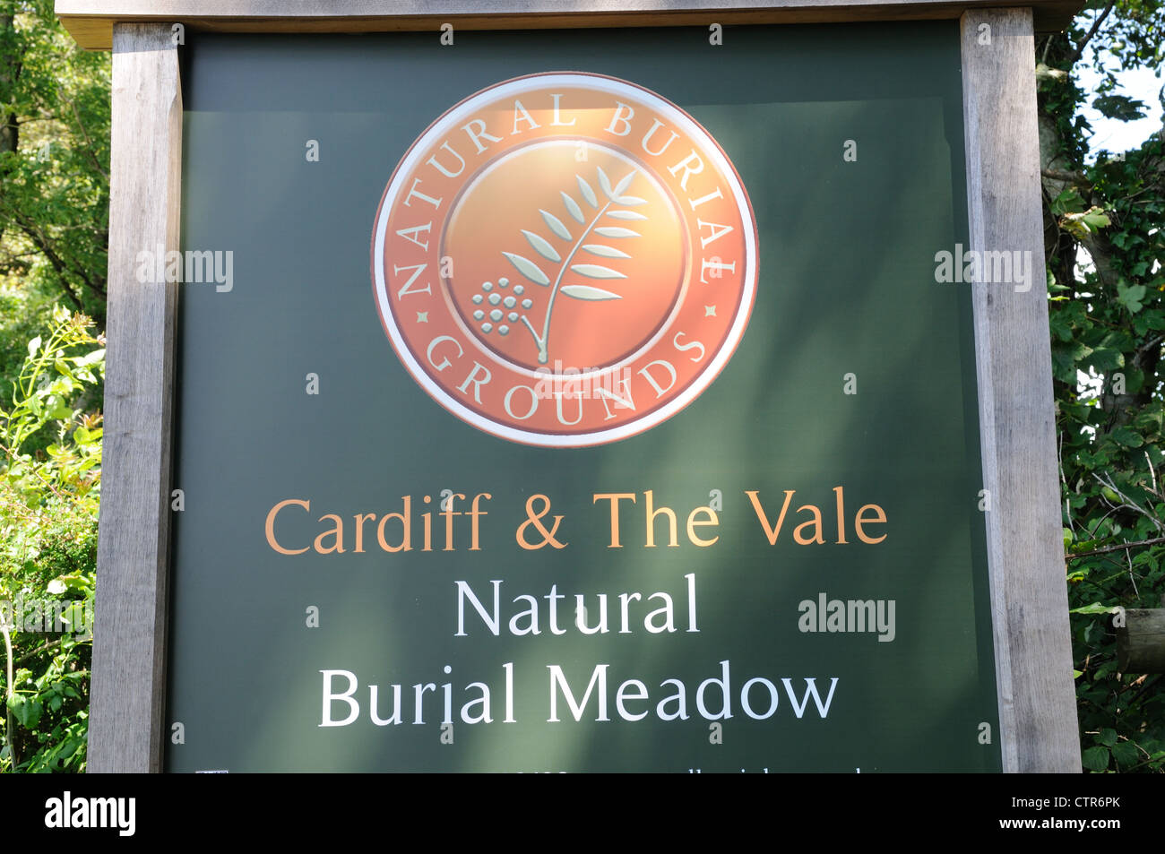 Sign for Cardiff and the Vale Natural Burial Meadow Western edge of