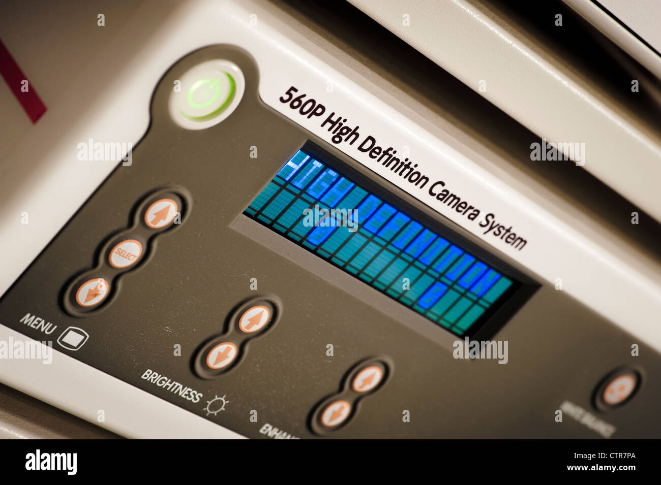 Closeup of the control unit for a 560P High Definition Camera System used by surgeons Stock Photo