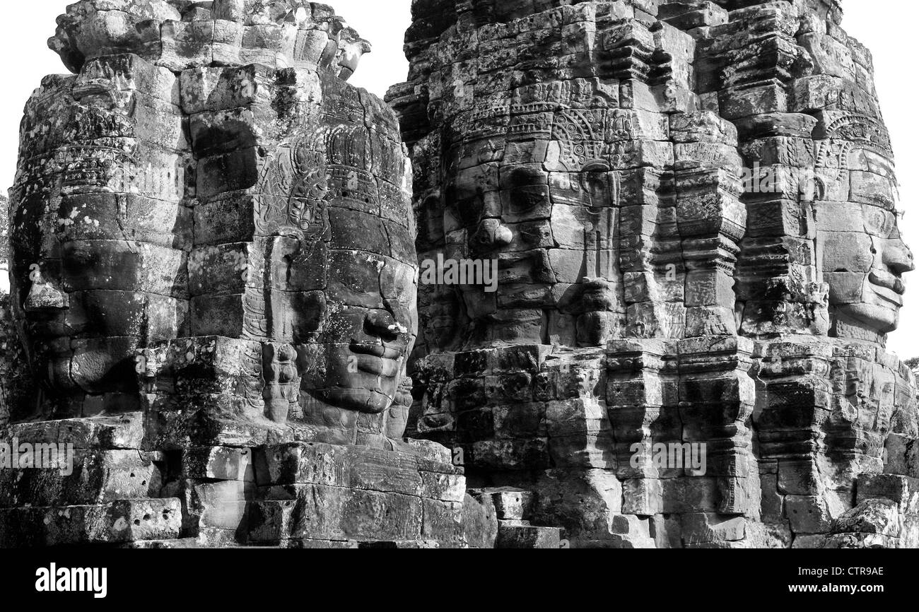 giant smiling faces of the Bayon temple, Angkor, Cambodia Stock Photo