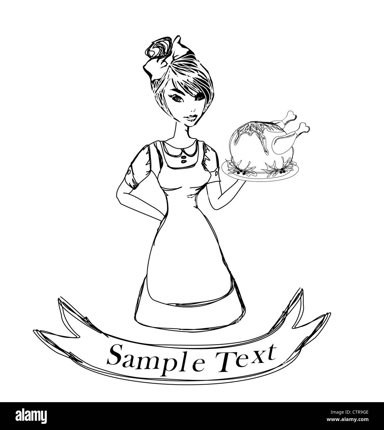 A beautiful woman waitress enjoys turkey doodle Stock Photo