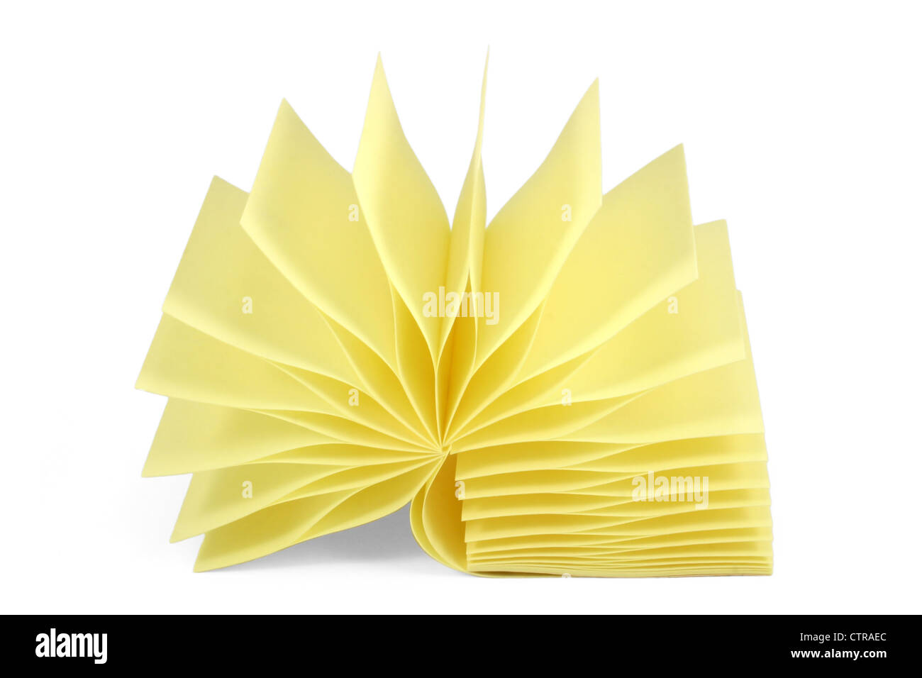 A sticky pad fanned out against a white background Stock Photo
