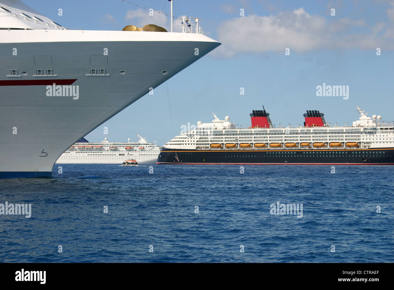 Several Anchored Cruise Ships Stock Photo