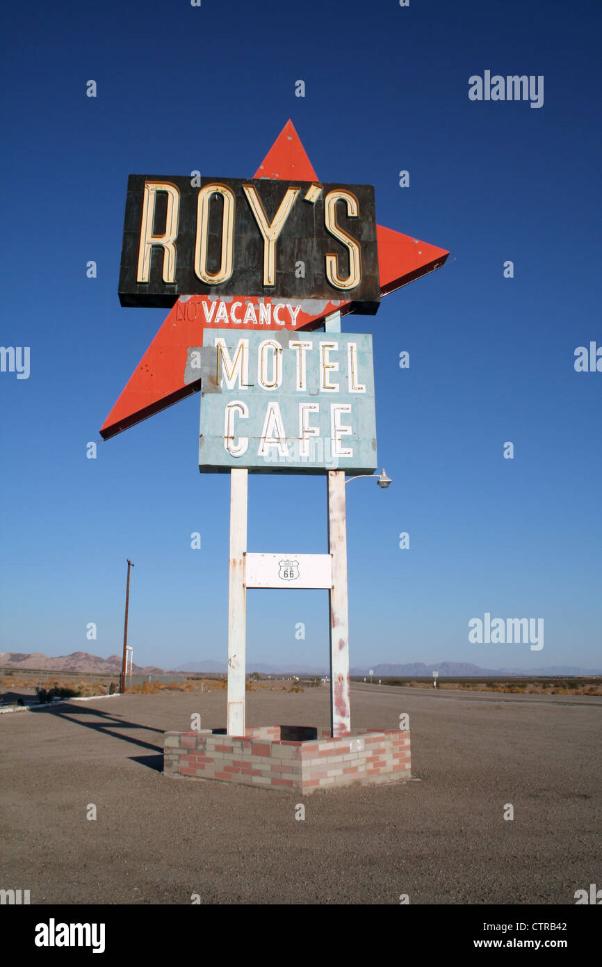 Roy's Motel and Café sign on Route 66 Stock Photo