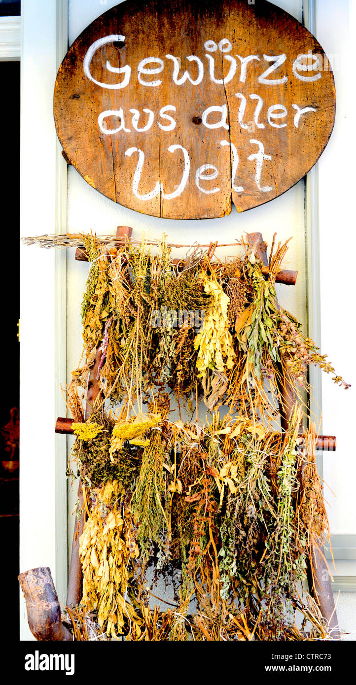 Erfurt, Krämerbrücke, Herbs in front of a shop Stock Photo