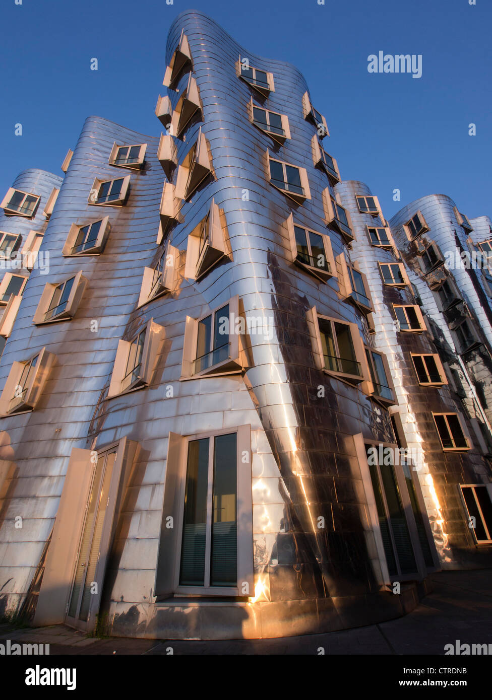 Neuer Zollhof buildings designed by Frank Gehry in Medianhafen in Dusseldorf Germany Stock Photo